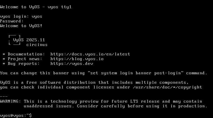 VyOS desktop screenshot: 2025.11