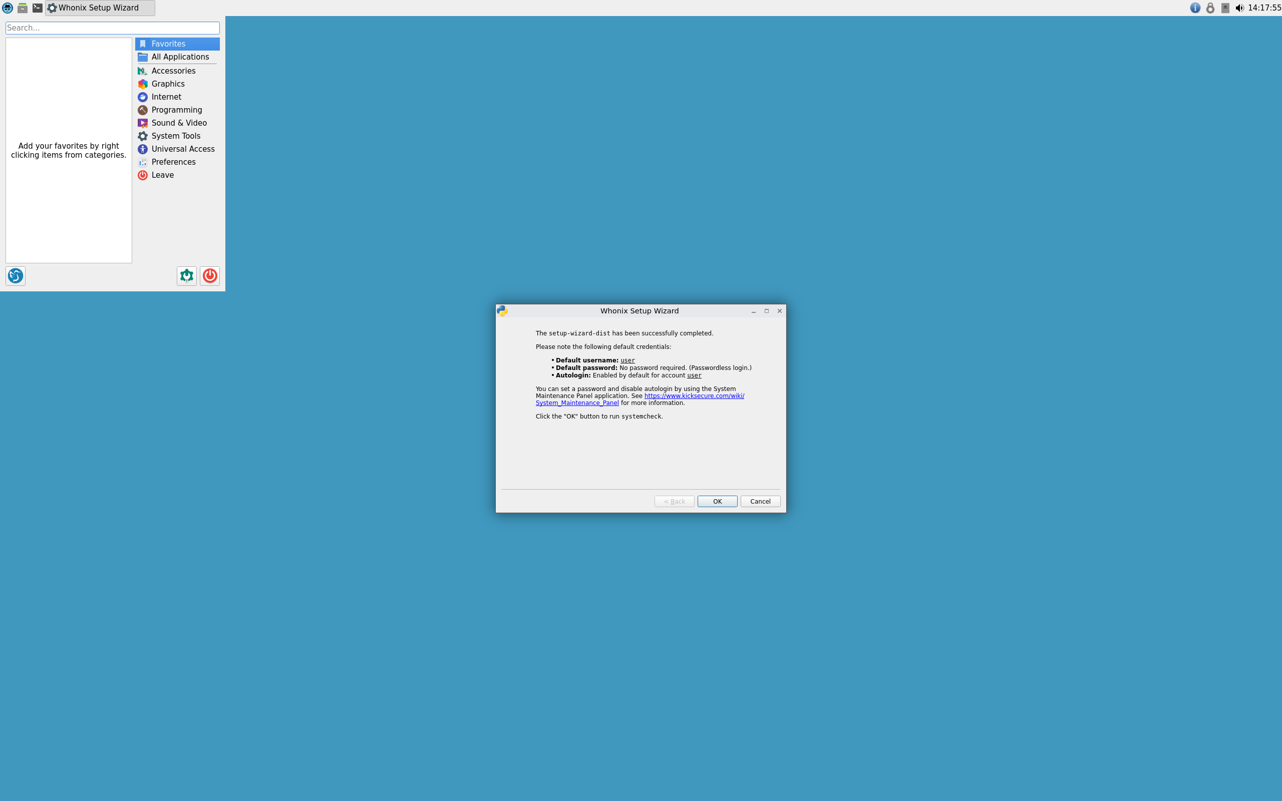 Whonix desktop screenshot: 18.0.8.3