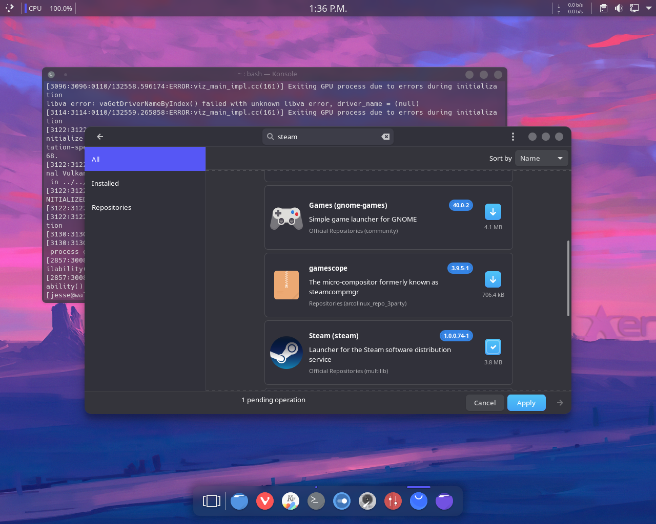 XeroLinux desktop screenshot: 2022 pamac