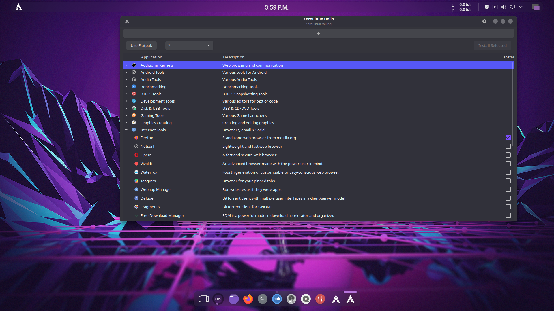 XeroLinux desktop screenshot: 2022.09 packages