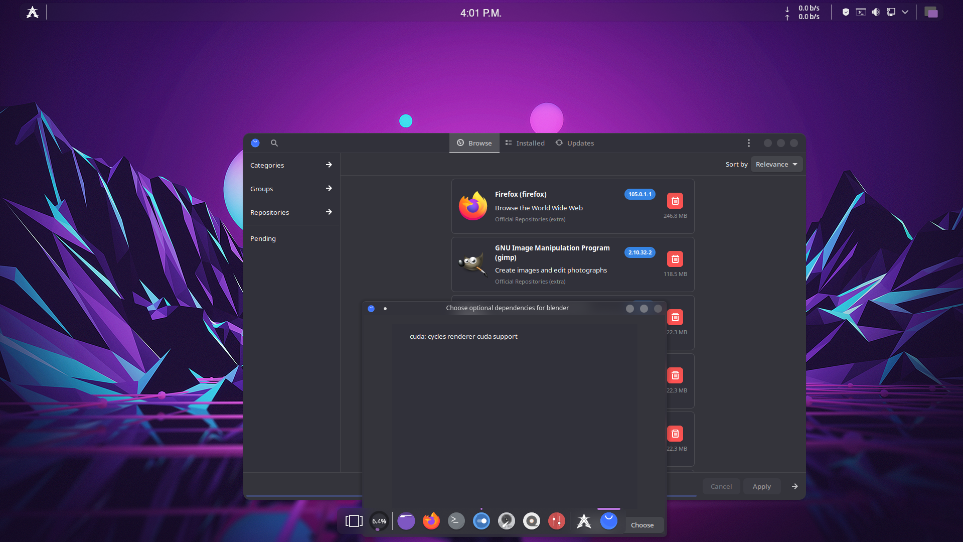 XeroLinux desktop screenshot: 2022.09 pamac