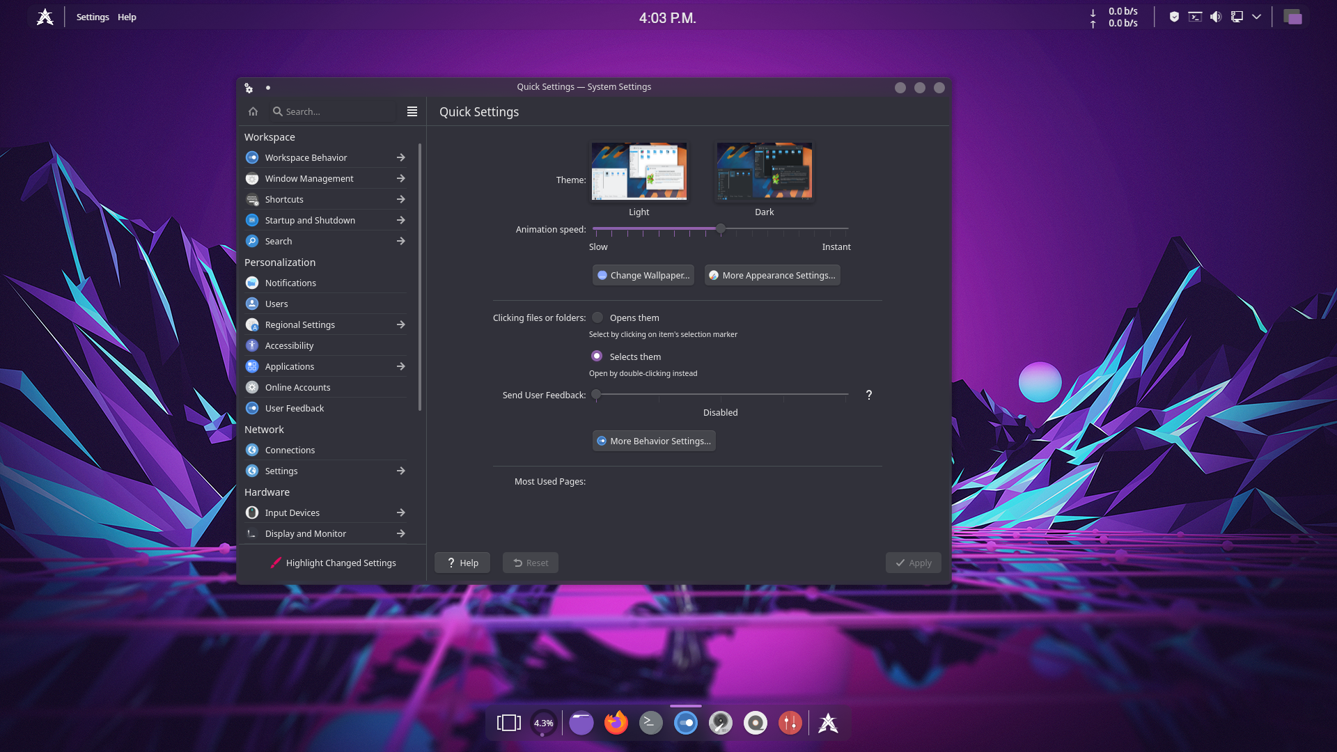 XeroLinux desktop screenshot: 2022.09 settings