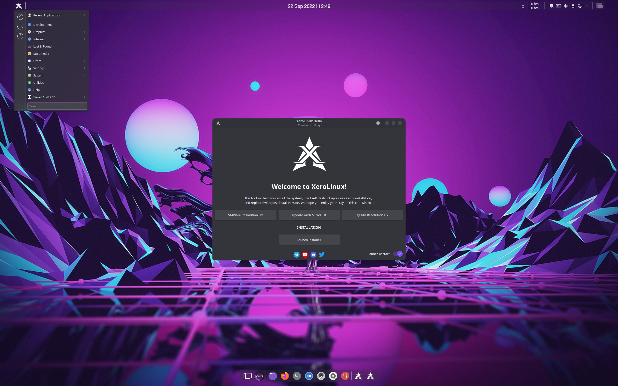 XeroLinux desktop screenshot: 2022.09