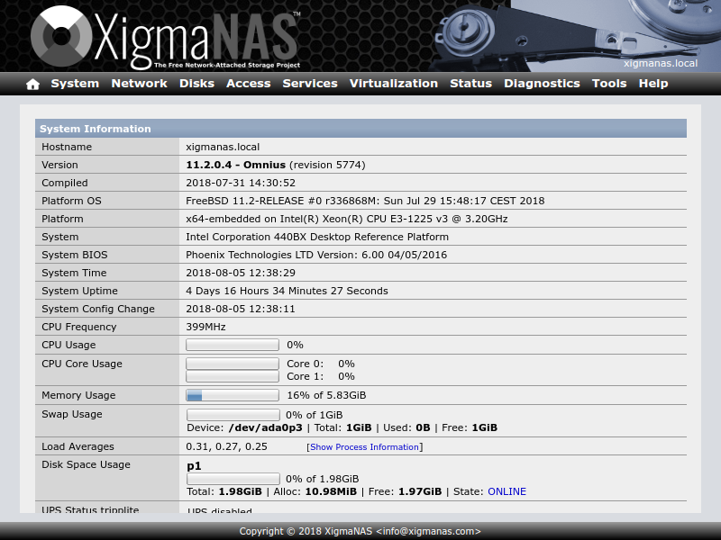 XigmaNAS desktop screenshot: 11.2.0.4
