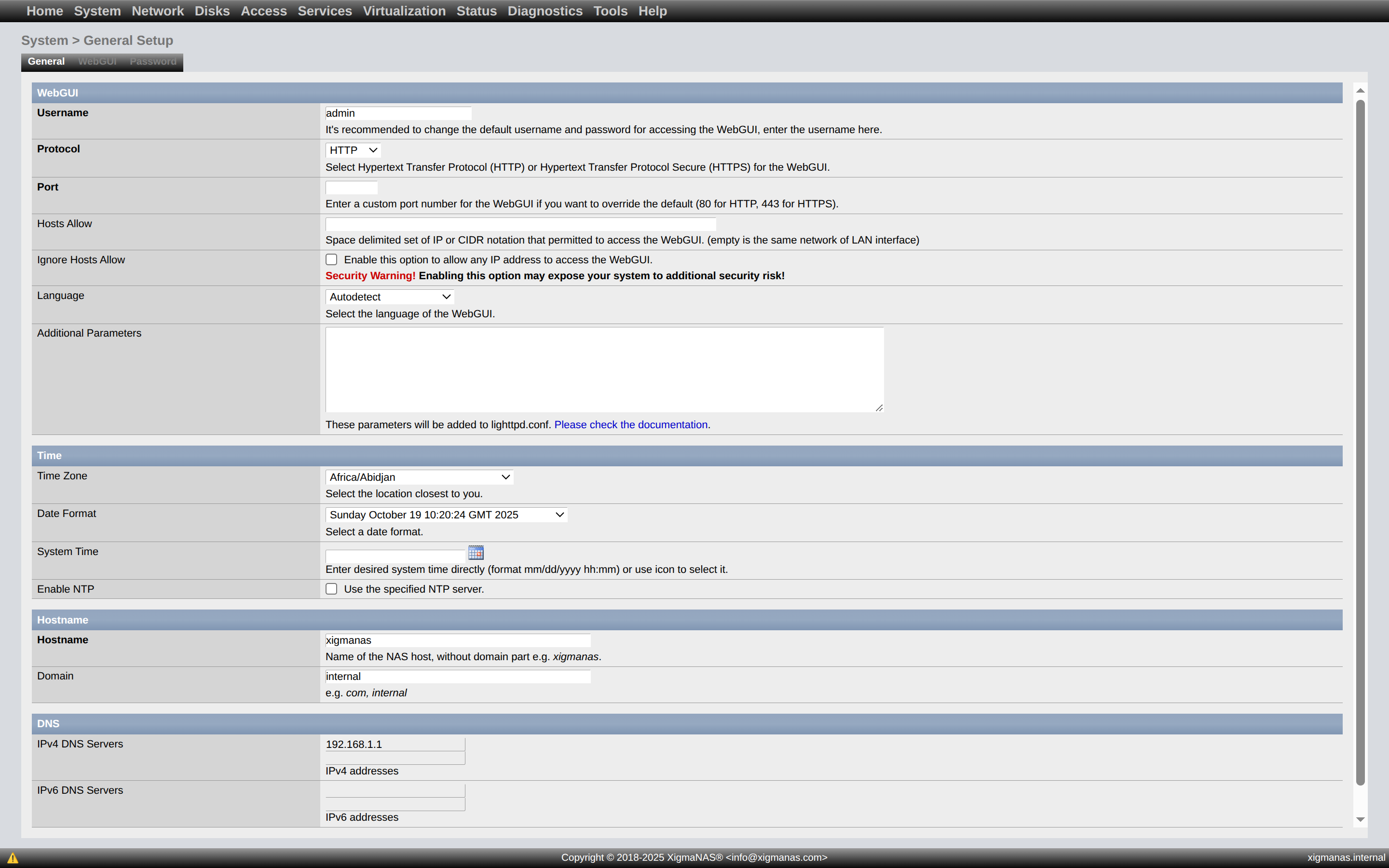 XigmaNAS desktop screenshot: 14.3.0.5