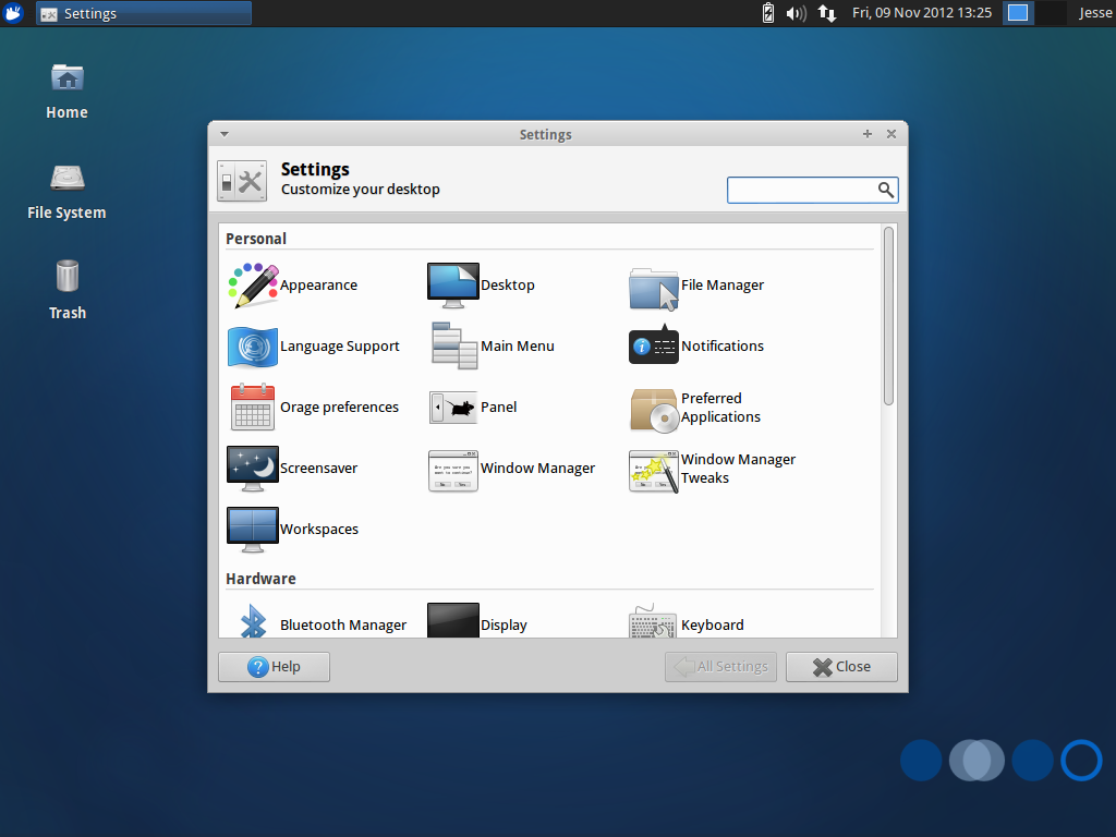 Xubuntu desktop screenshot: 12.10 settings