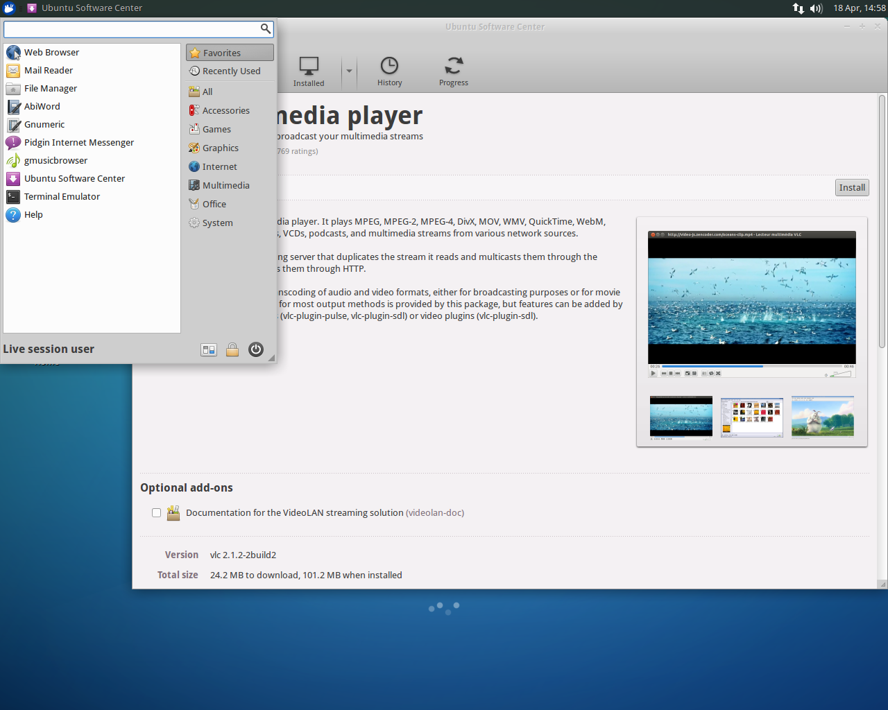 Xubuntu desktop screenshot: 14.04 software