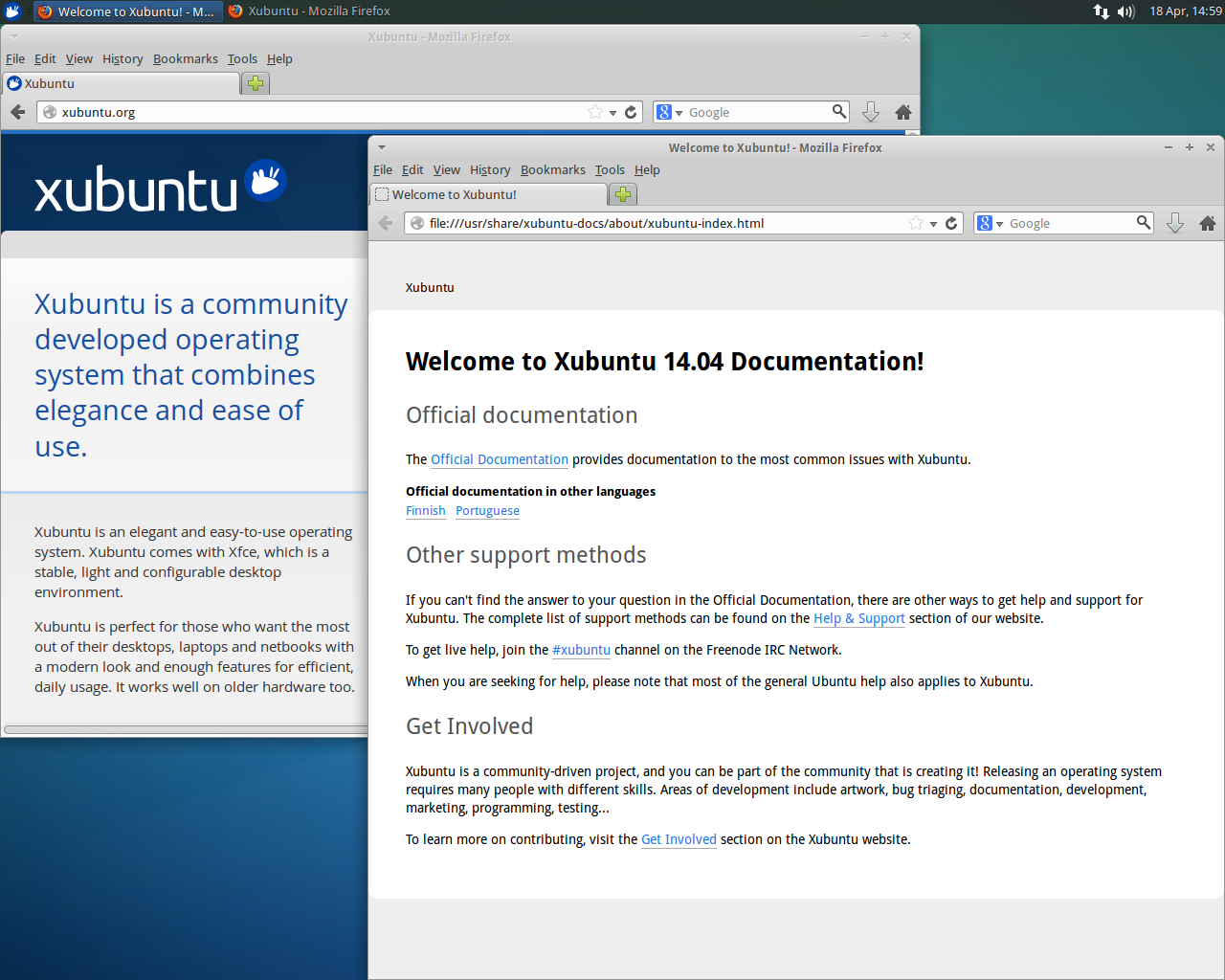 Xubuntu desktop screenshot: 14.04 web
