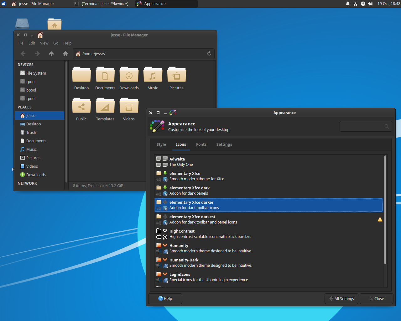 Xubuntu desktop screenshot: 19.10 dark