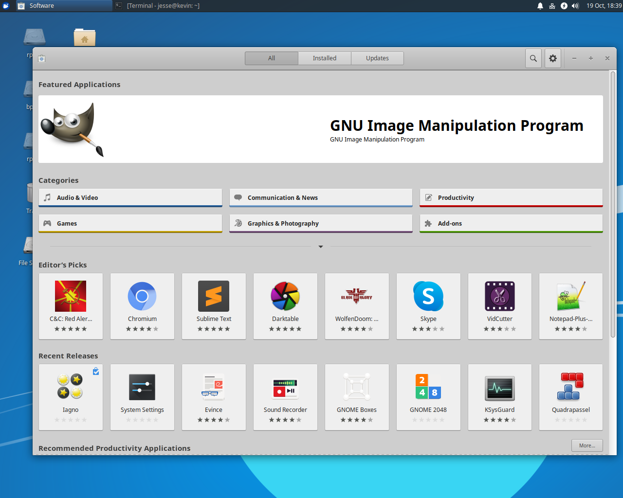Xubuntu desktop screenshot: 19.10 software