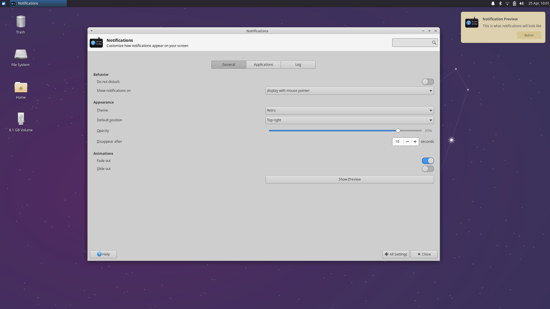 Xubuntu desktop screenshot: 20.04 notificatons