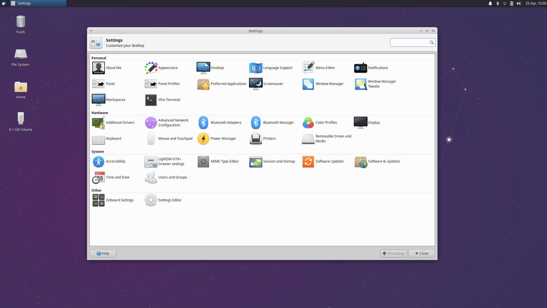 Xubuntu desktop screenshot: 20.04 settings