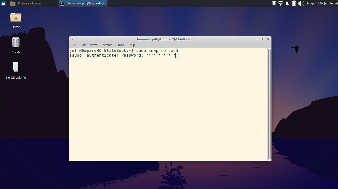Xubuntu desktop screenshot: 26.04 sudo