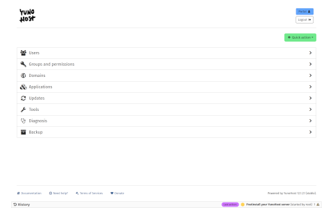 YunoHost desktop screenshot: Distribution overview