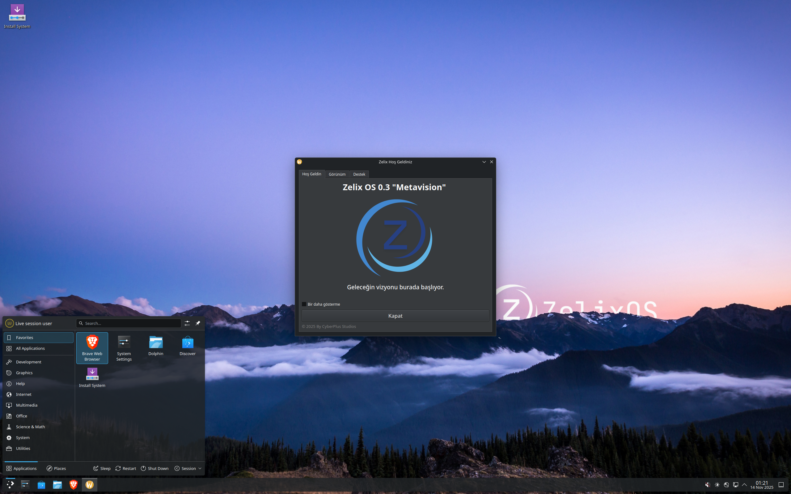 ZelixOS desktop screenshot: 0.3