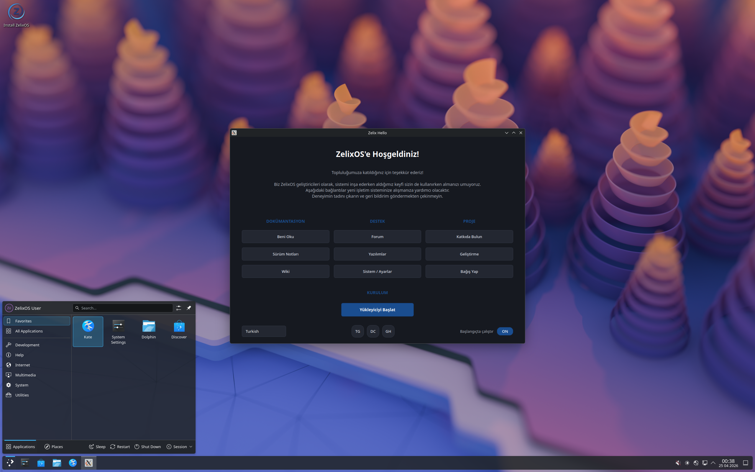 ZelixOS desktop screenshot: 2026.04.24