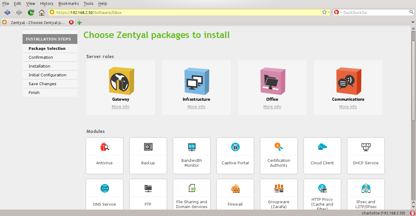 Zentyal desktop screenshot: 3.3 initial config
