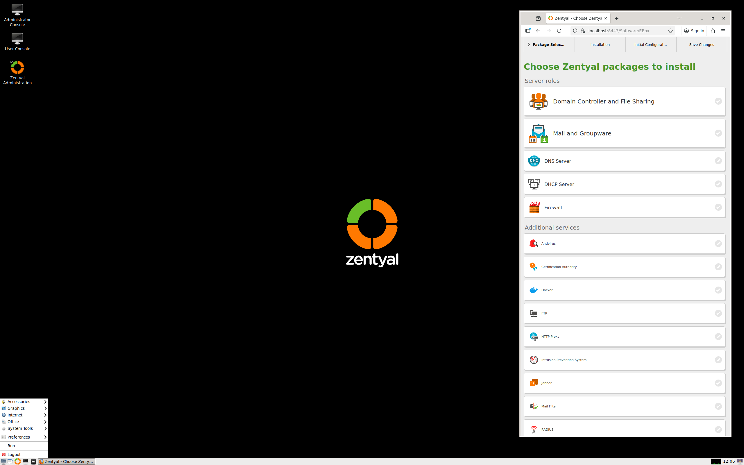 Zentyal desktop screenshot: 8.0