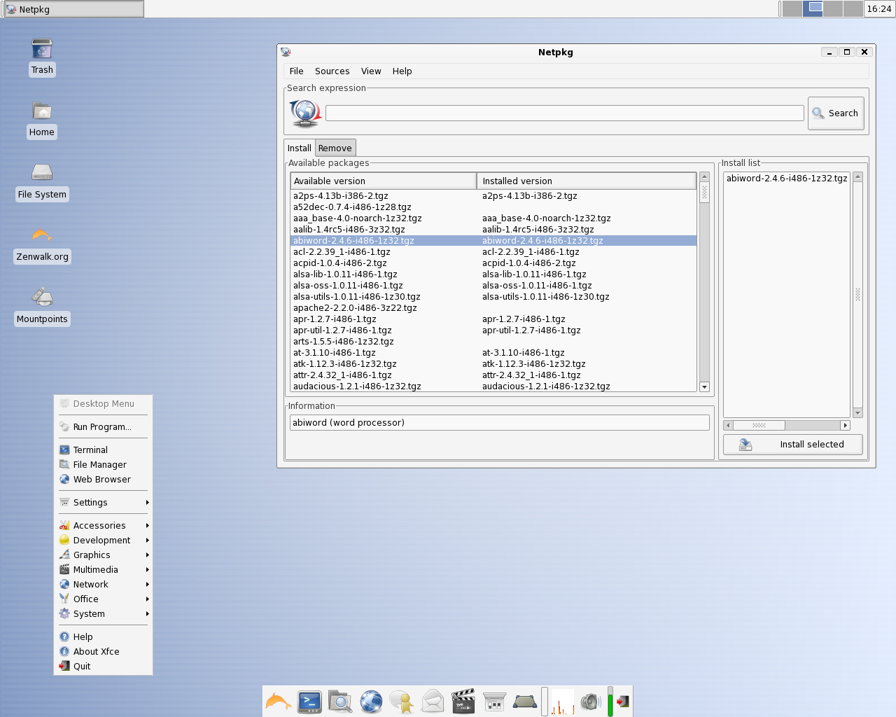 Zenwalk desktop screenshot: 4.0