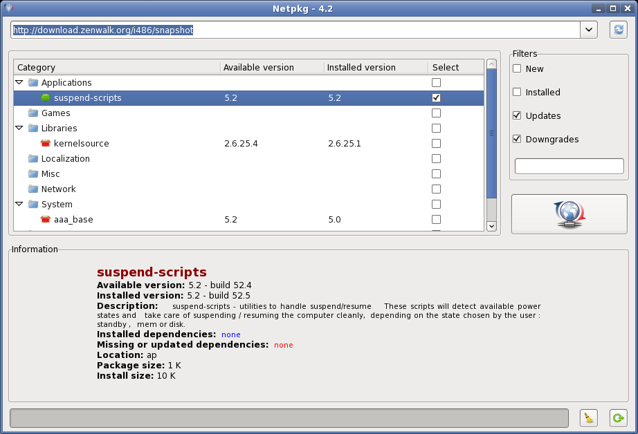 Zenwalk desktop screenshot: 5.2 netpkg