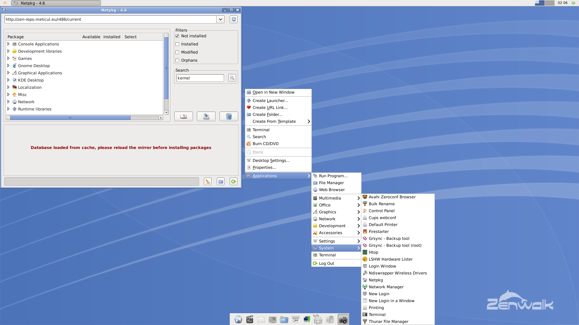 Zenwalk desktop screenshot: 6.2 netpkg