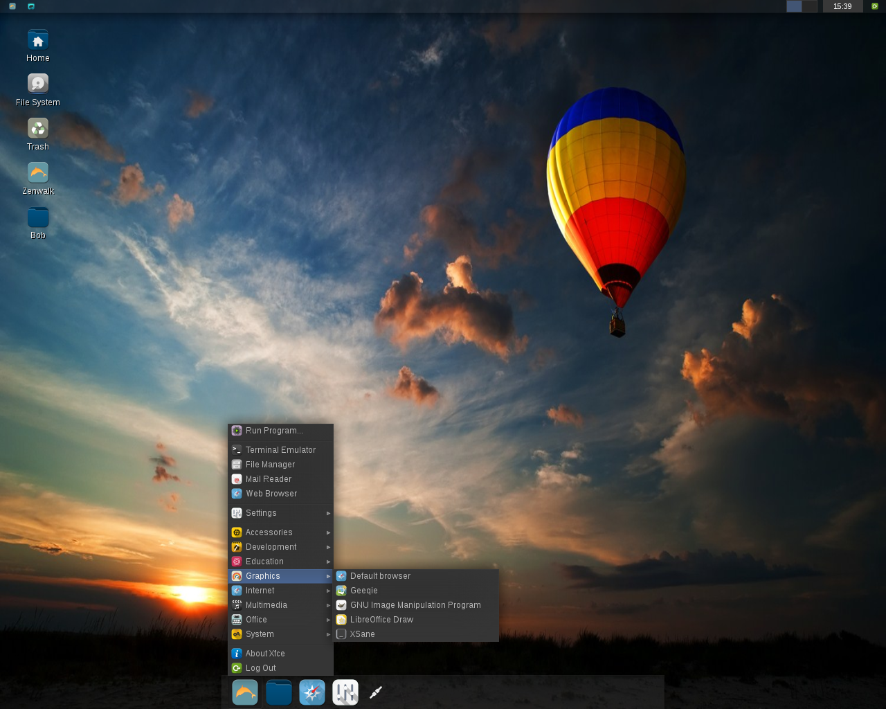 Zenwalk desktop screenshot: 8.0 menu