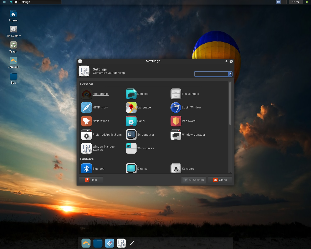 Zenwalk desktop screenshot: 8.0 settings