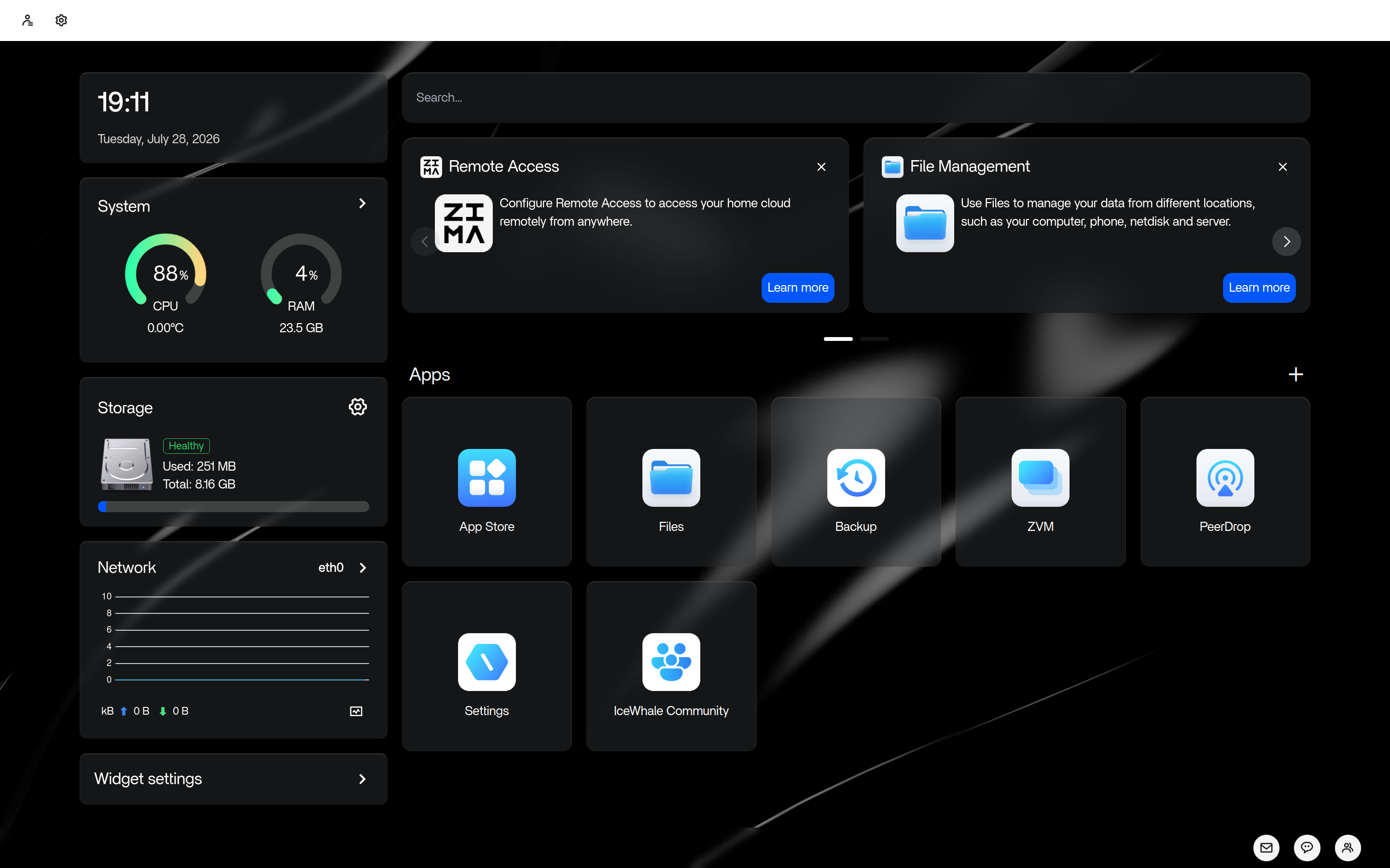 ZimaOS desktop screenshot: 1.7.0 web