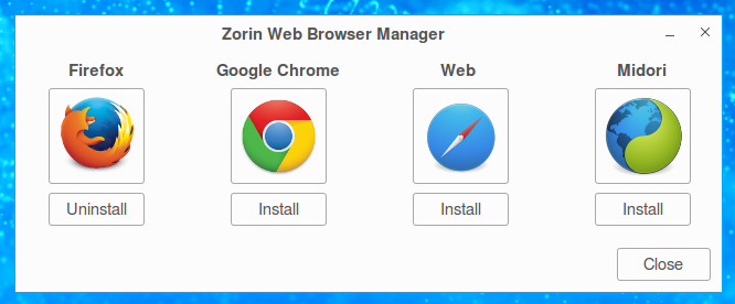 Zorin desktop screenshot: 10 browsers