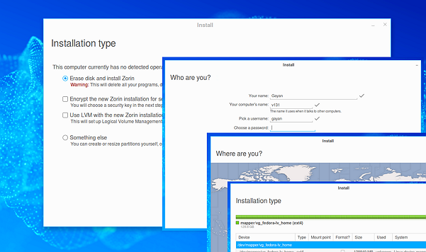 Zorin desktop screenshot: 10 installer