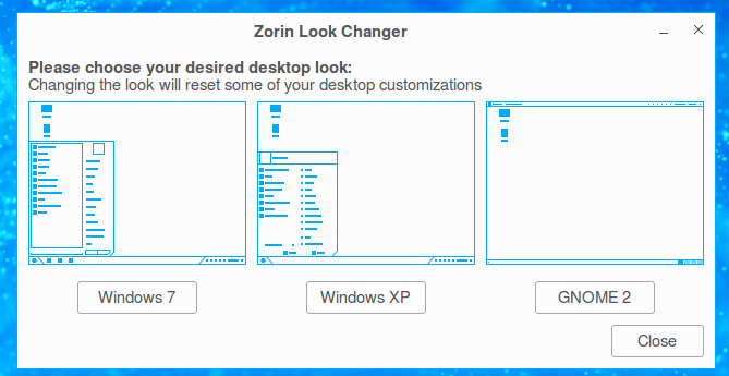 Zorin desktop screenshot: 10 look changer