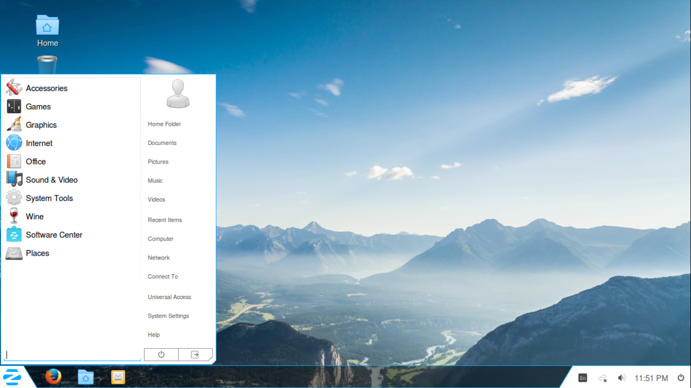 Zorin desktop screenshot: 11 desktop