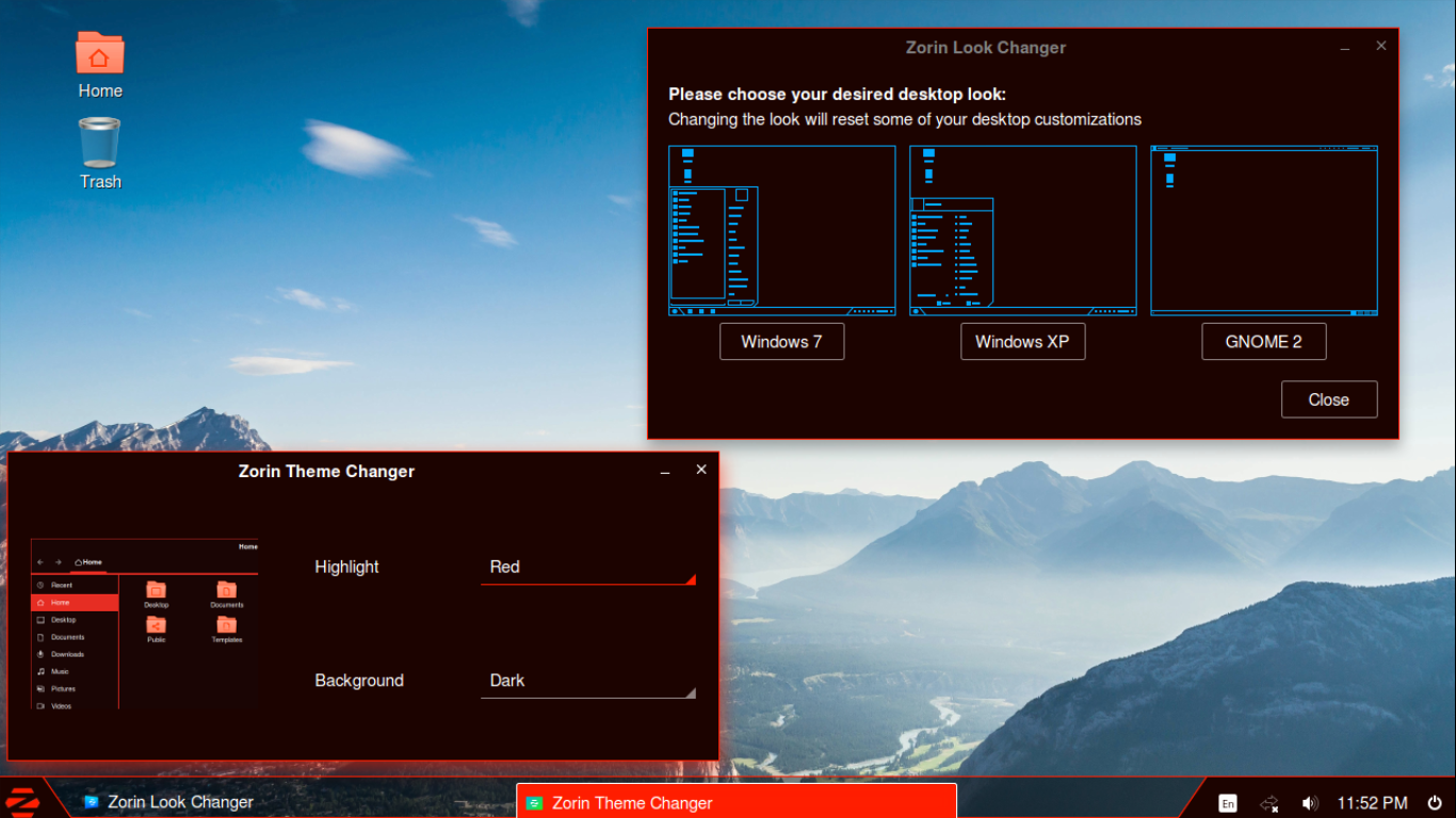 Zorin desktop screenshot: 11 theme