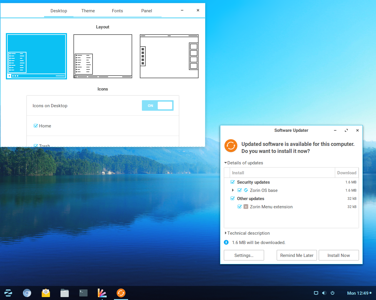 Zorin desktop screenshot: 12 appearance