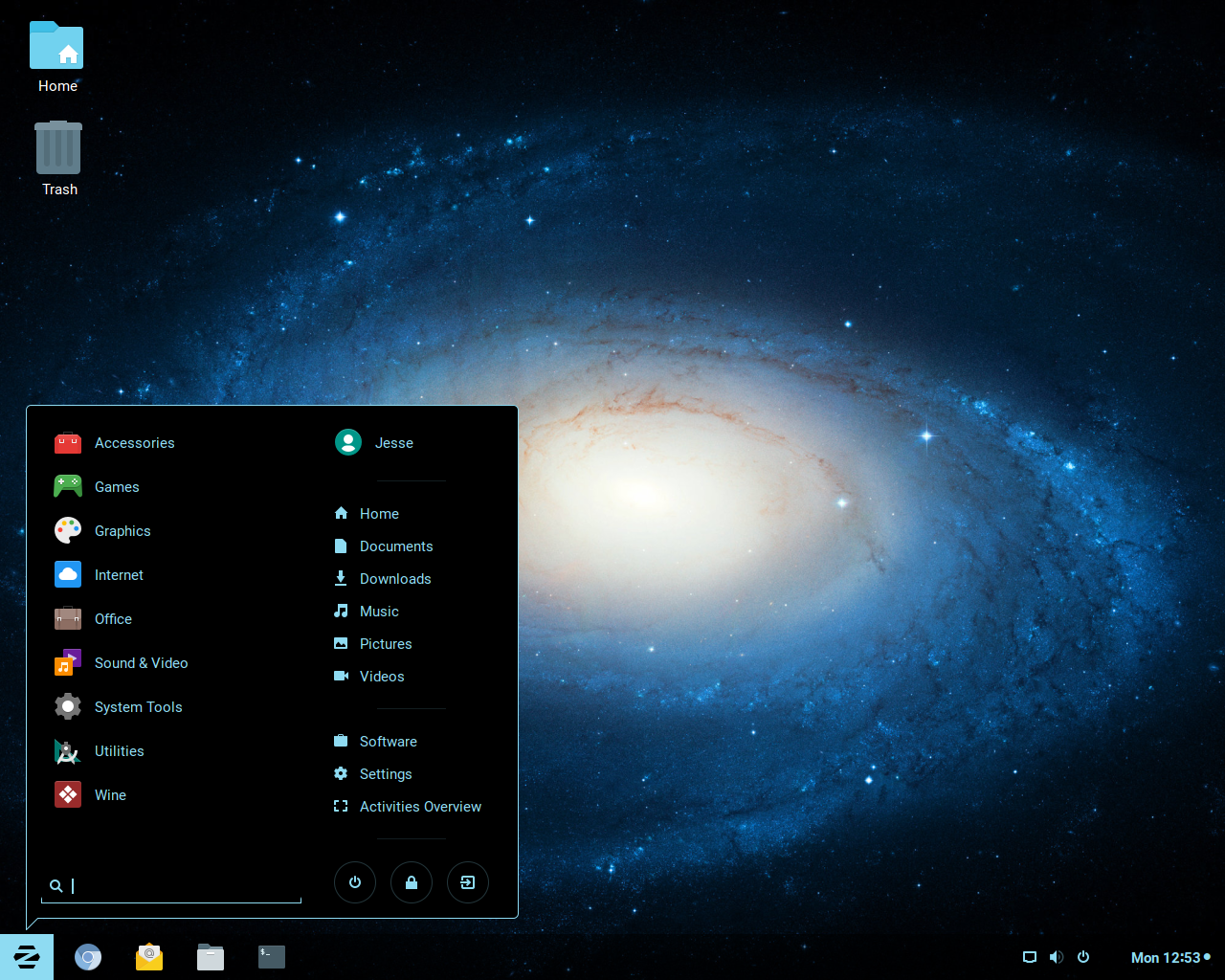 Zorin desktop screenshot: 12 menu