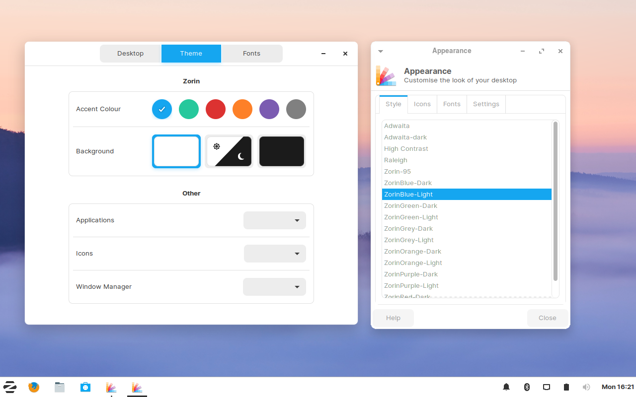 Zorin desktop screenshot: 15.1 zorin and xfce appearance