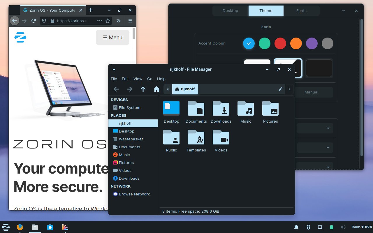 Zorin desktop screenshot: 15.1 zorin dark theme