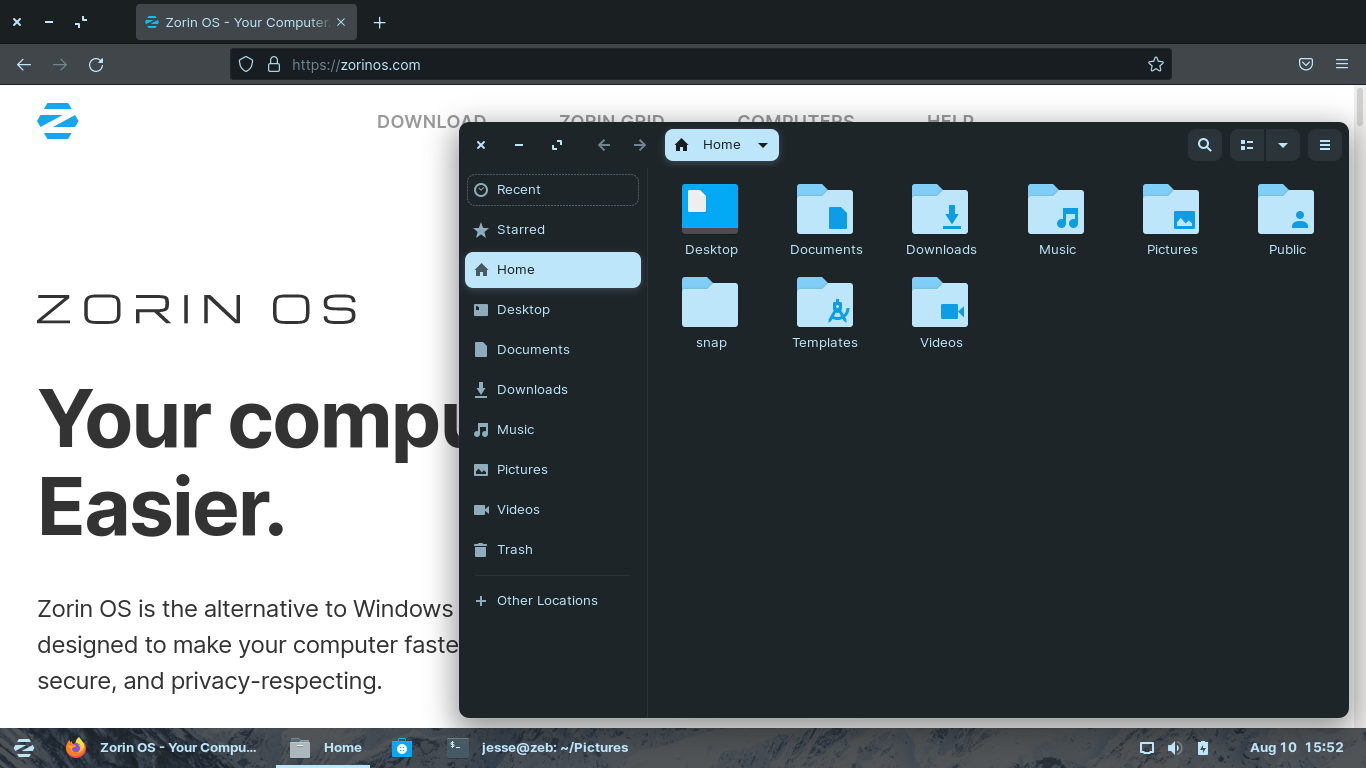 Zorin desktop screenshot: 16 apps
