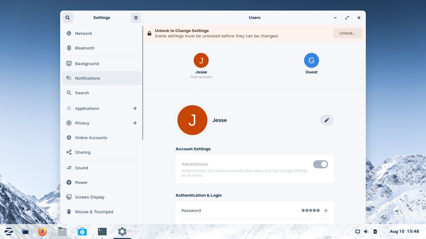 Zorin desktop screenshot: 16 settings
