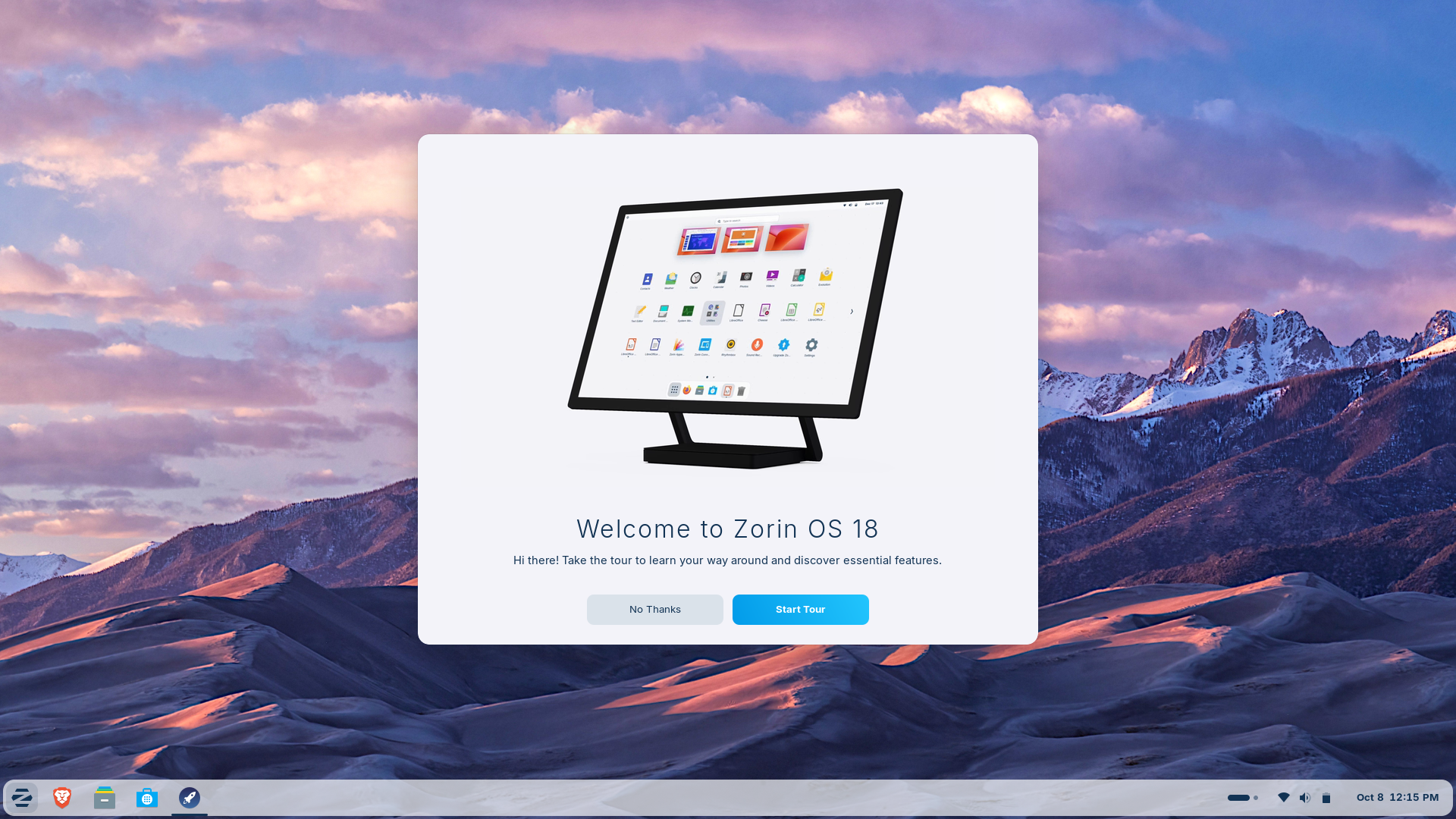 Zorin desktop screenshot: 18 welcome screen
