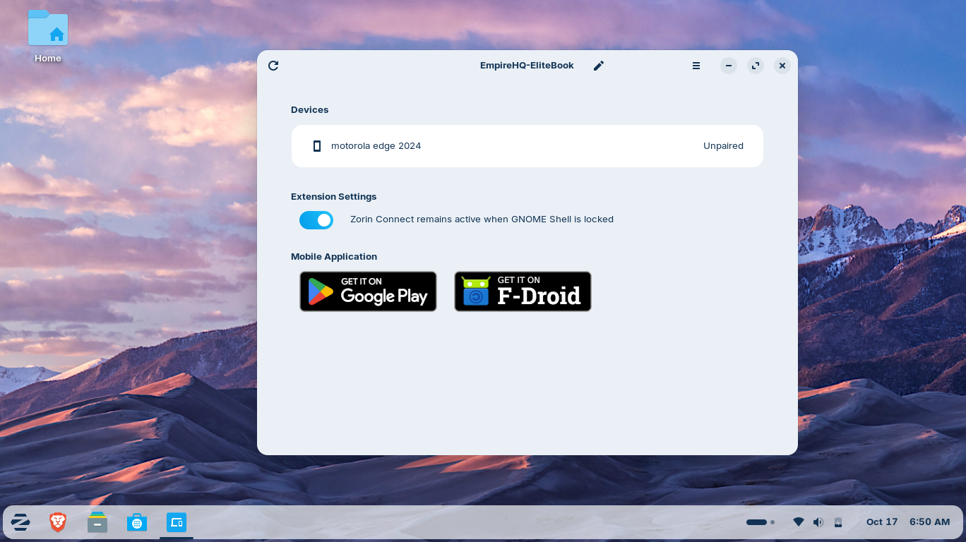 Zorin desktop screenshot: 18 zorin connect