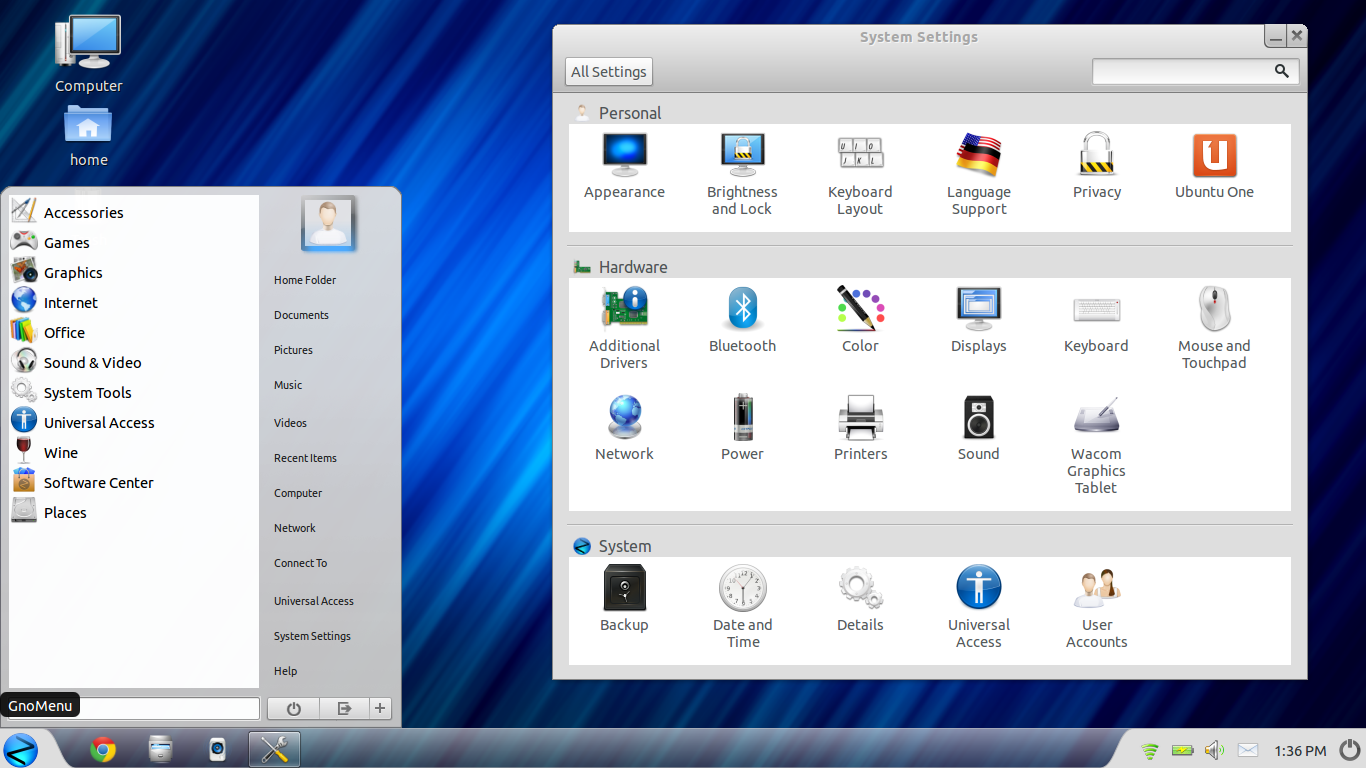 Zorin desktop screenshot: 6 settings